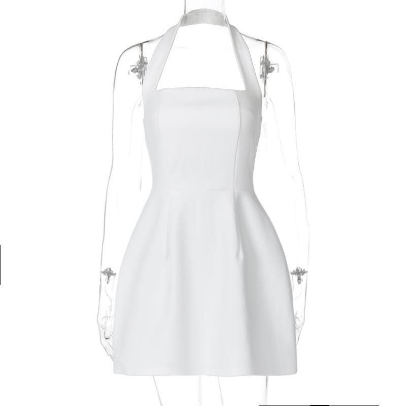 Halter solid ruched stitch zip-up mini dress