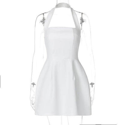 Halter solid ruched stitch zip-up mini dress