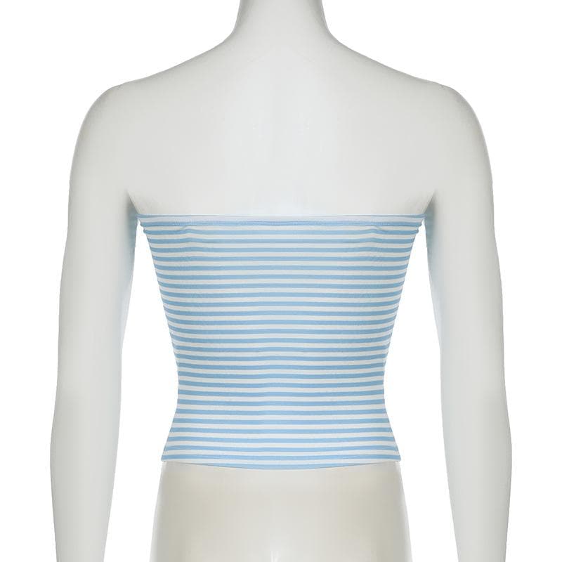 Striped print backless tube top