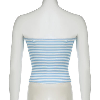 Striped print backless tube top