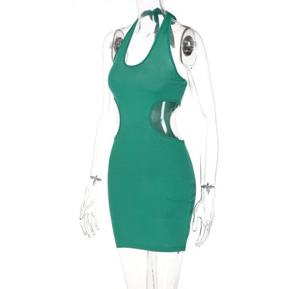 Halter Neck Keyhole Chest Waist Cutout Bodycon Mini Dress