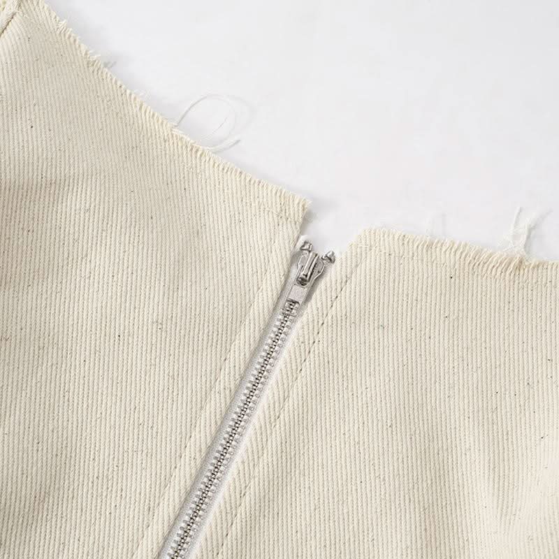 Zip-up backless corset raw hem tube top