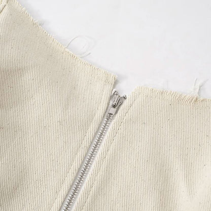Zip-up backless corset raw hem tube top