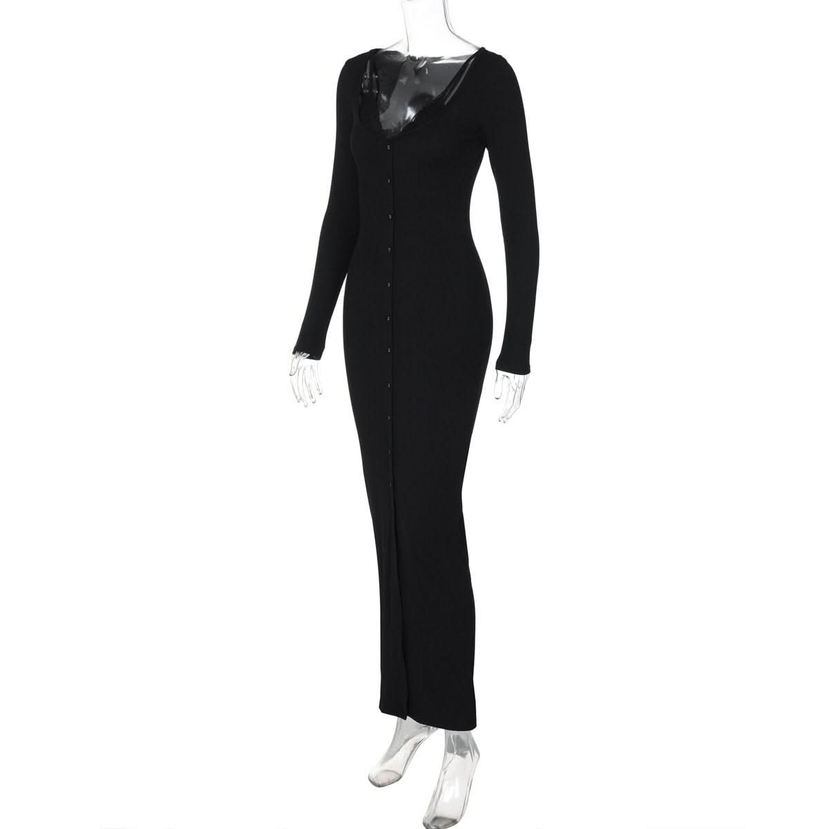 Long sleeve lace hem button maxi dress