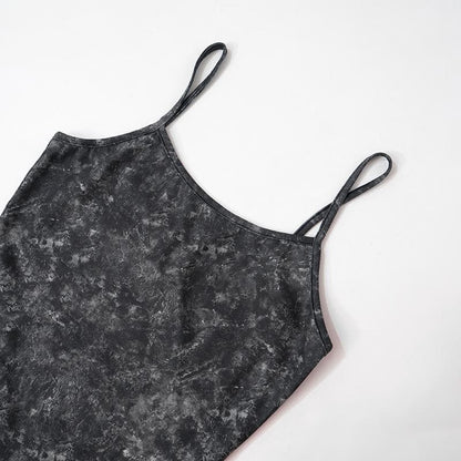 U neck print backless cami maxi dress