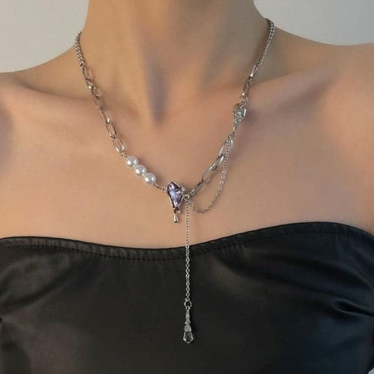 Layered faux pearl irregular stone necklace