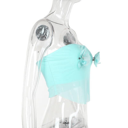 Flower applique mesh patchwork tube top