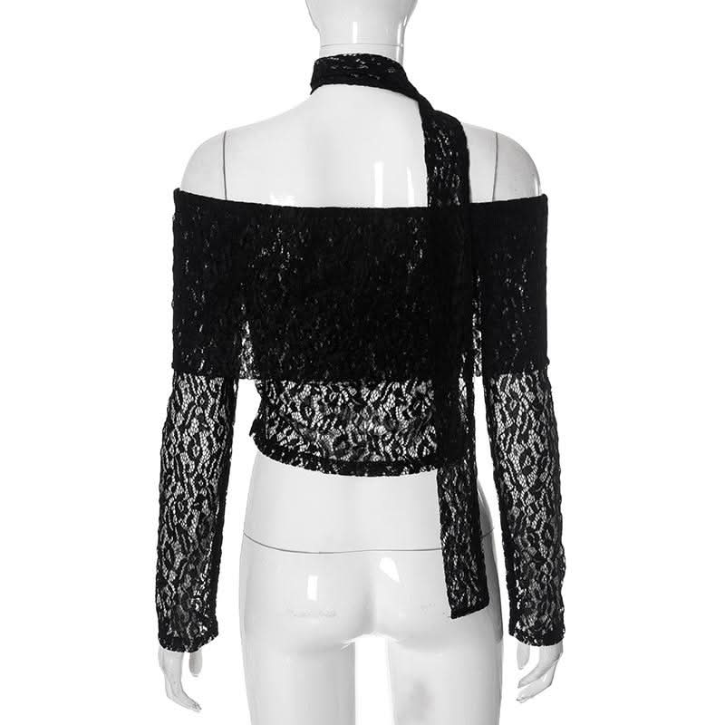 Off shoulder long sleeve lace top