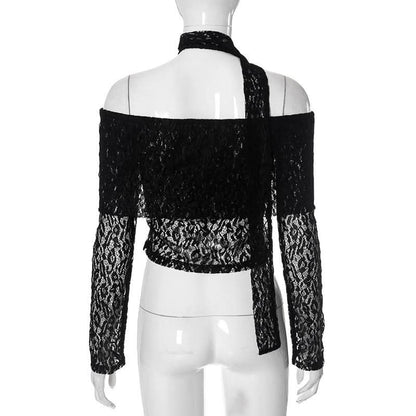 Off shoulder long sleeve lace top