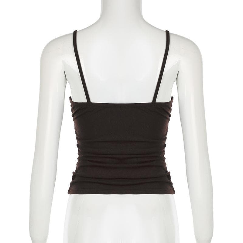 Ruffle v neck print patchwork ruched cami top