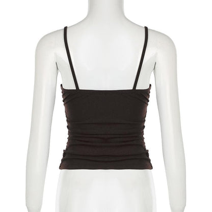 Ruffle v neck print patchwork ruched cami top