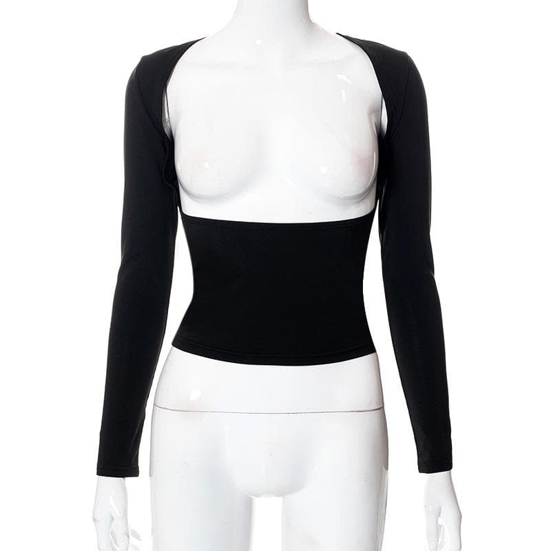 Hollow out solid long sleeve backless cut out top