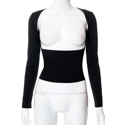 Hollow out solid long sleeve backless cut out top