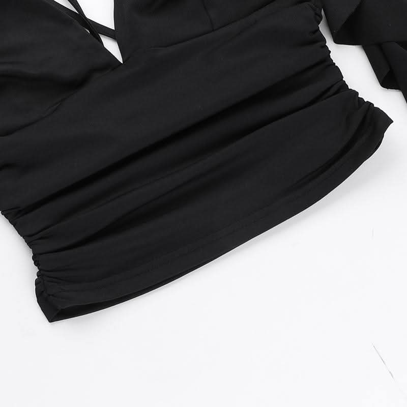 Halter v neck ruffle backless crop top