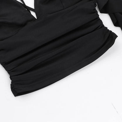 Halter v neck ruffle backless crop top