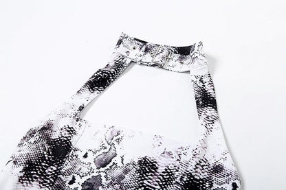 Halter snake print buckle backless mini dress