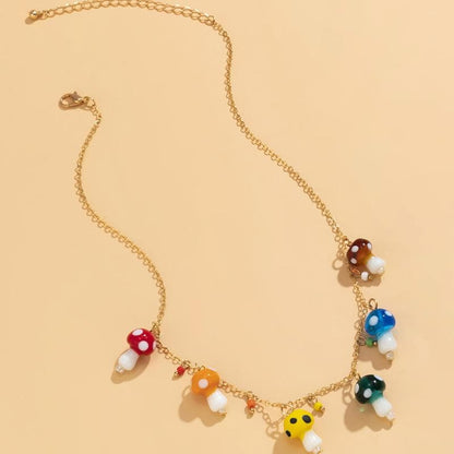 Mushrooms decor pendant choker necklace