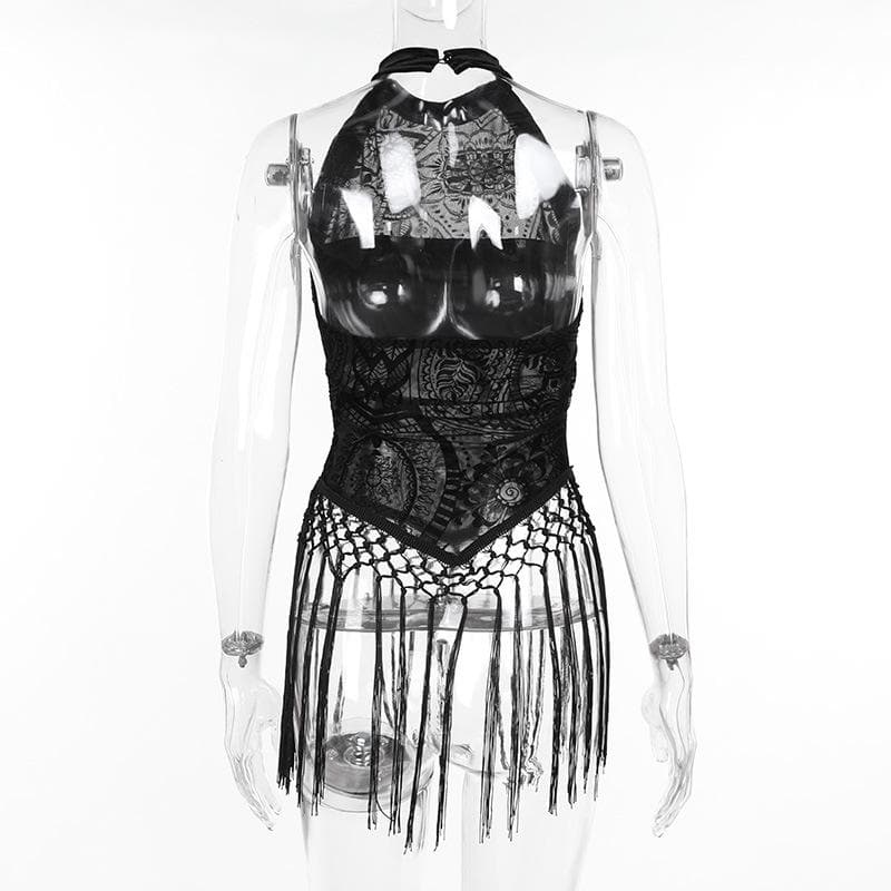 Halter tassels abstract pattern top