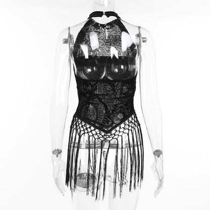 Halter tassels abstract pattern top
