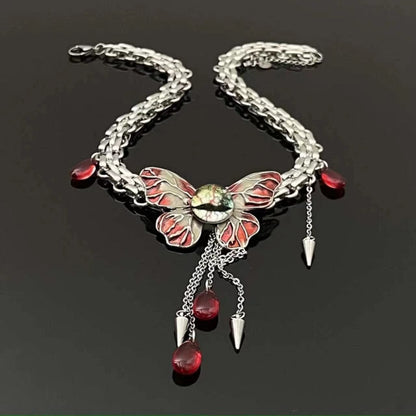 Butterfly decor pendant red necklace