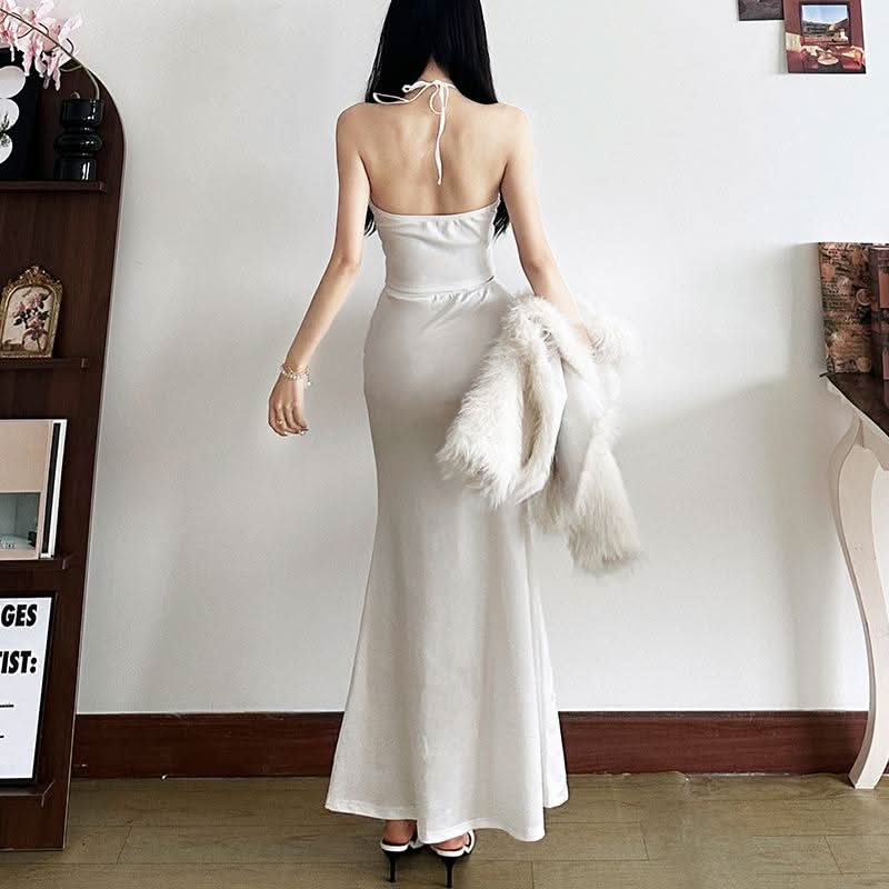 Halter beaded backless solid top