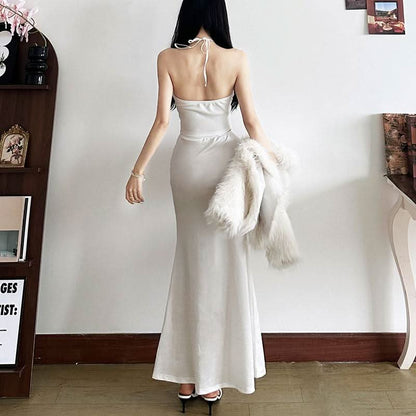 Halter beaded backless solid top