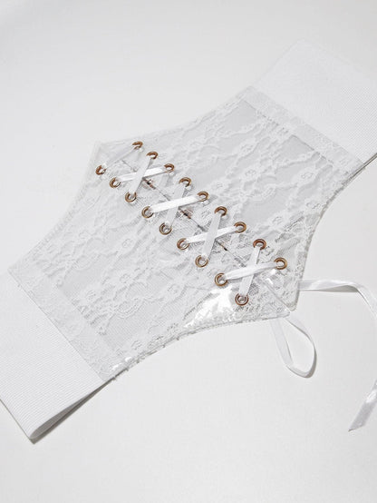 Lace up button patchwork corset
