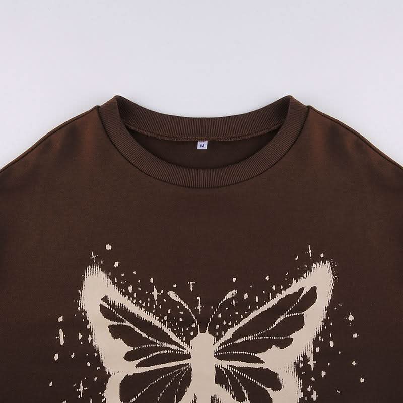 Long sleeve crewneck butterfly pattern top