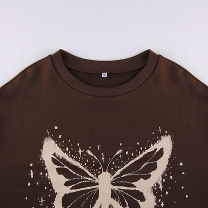 Long sleeve crewneck butterfly pattern top