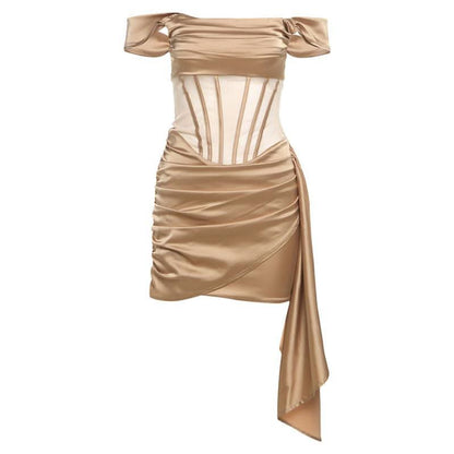 Off shoulder ruched corset mini dress