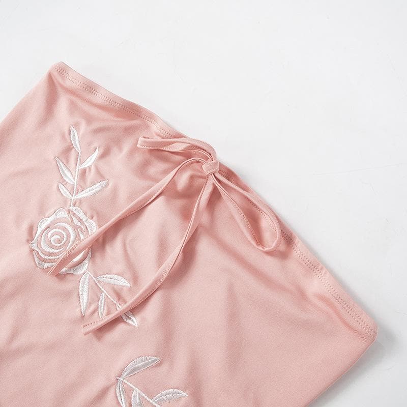 Rose embroidery self tie tube maxi dress