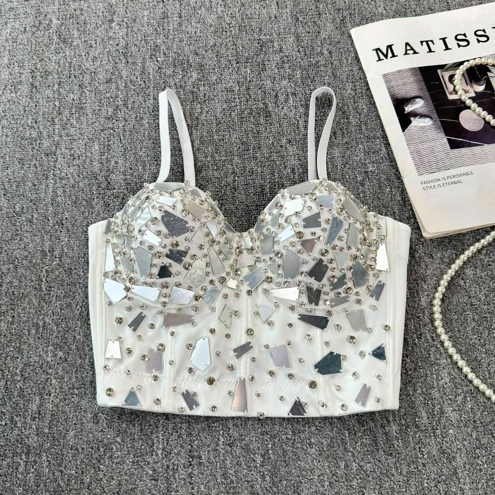V neck beaded button backless cami top