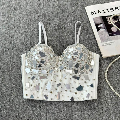 V neck beaded button backless cami top