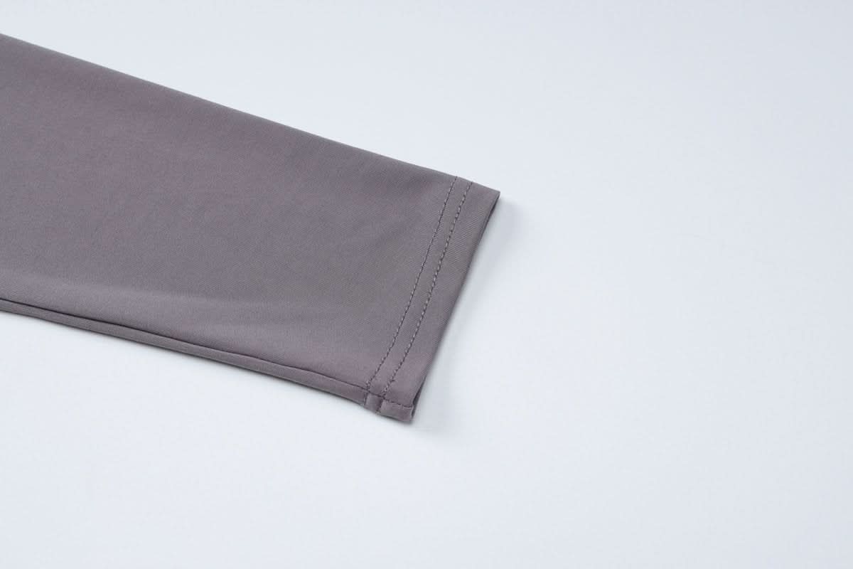 U neck long sleeve slit solid maxi dress