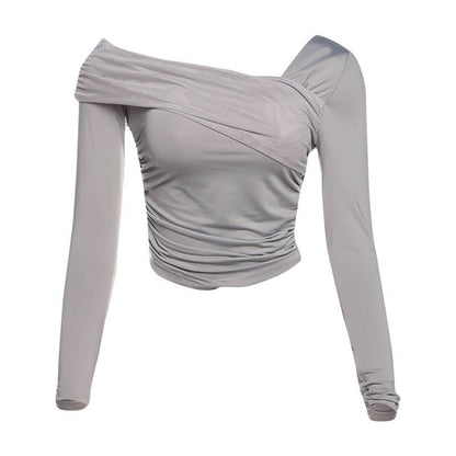 Off shoulder long sleeve ruched top
