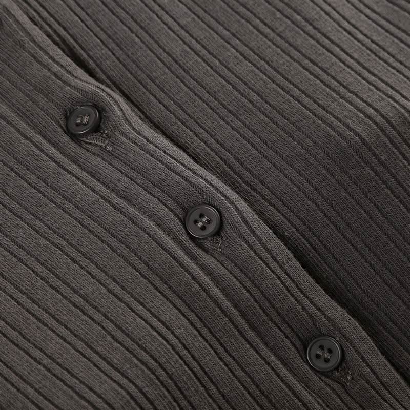 Long sleeve turnover collar halter button 2 piece top