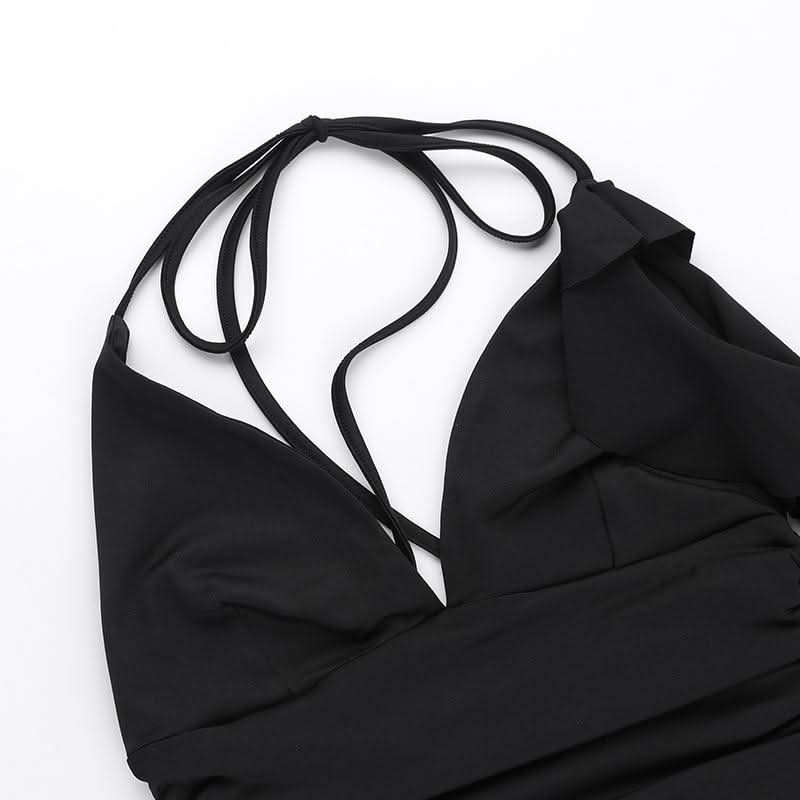 Halter v neck ruffle backless crop top