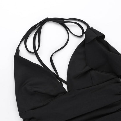 Halter v neck ruffle backless crop top