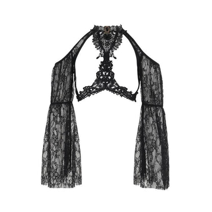 Long sleeve off shoulder lace hollow out shrug cut out top