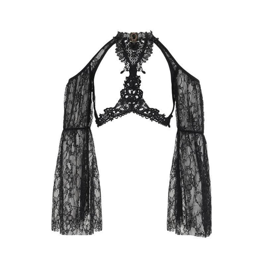 Long sleeve off shoulder lace hollow out shrug cut out top