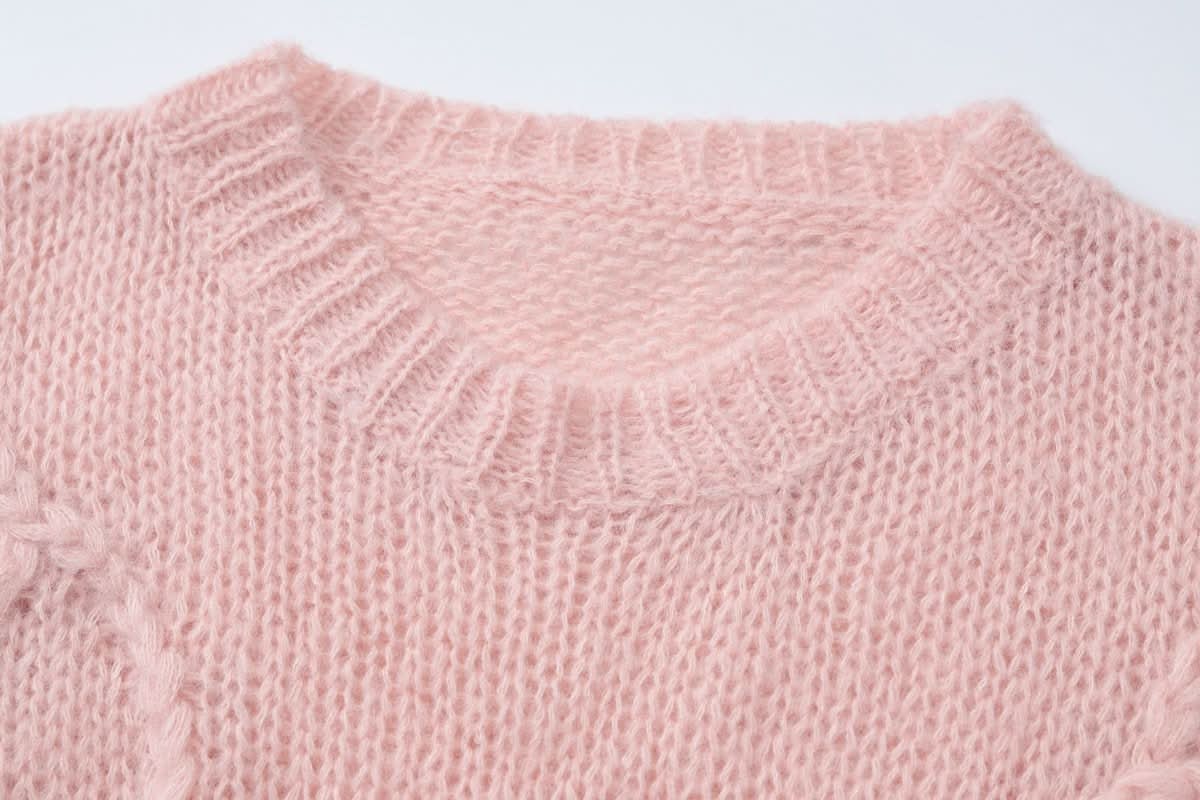 Crewneck long sleeve knitted abstract pattern top
