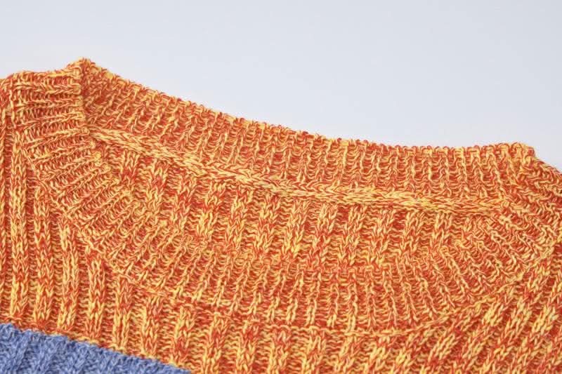 Knitted patchwork contrast long sleeve hollow out mini skirt set-final-sale