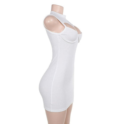 Crewneck sleeveless hollow out ribbed cut out mini dress
