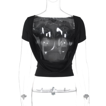 Short sleeve round neck solid backless top
