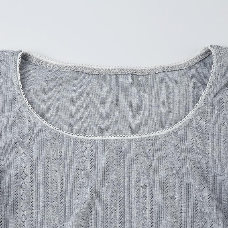 Long sleeve textured lace hem bowknot top