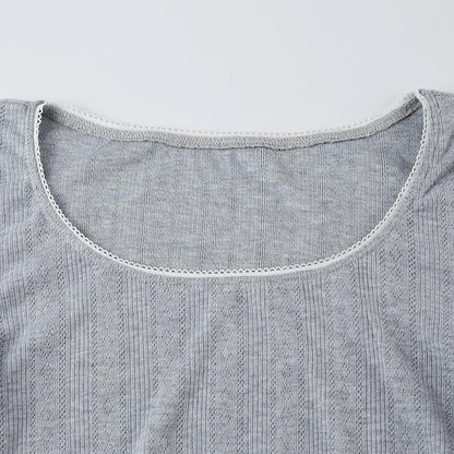 Long sleeve textured lace hem bowknot top