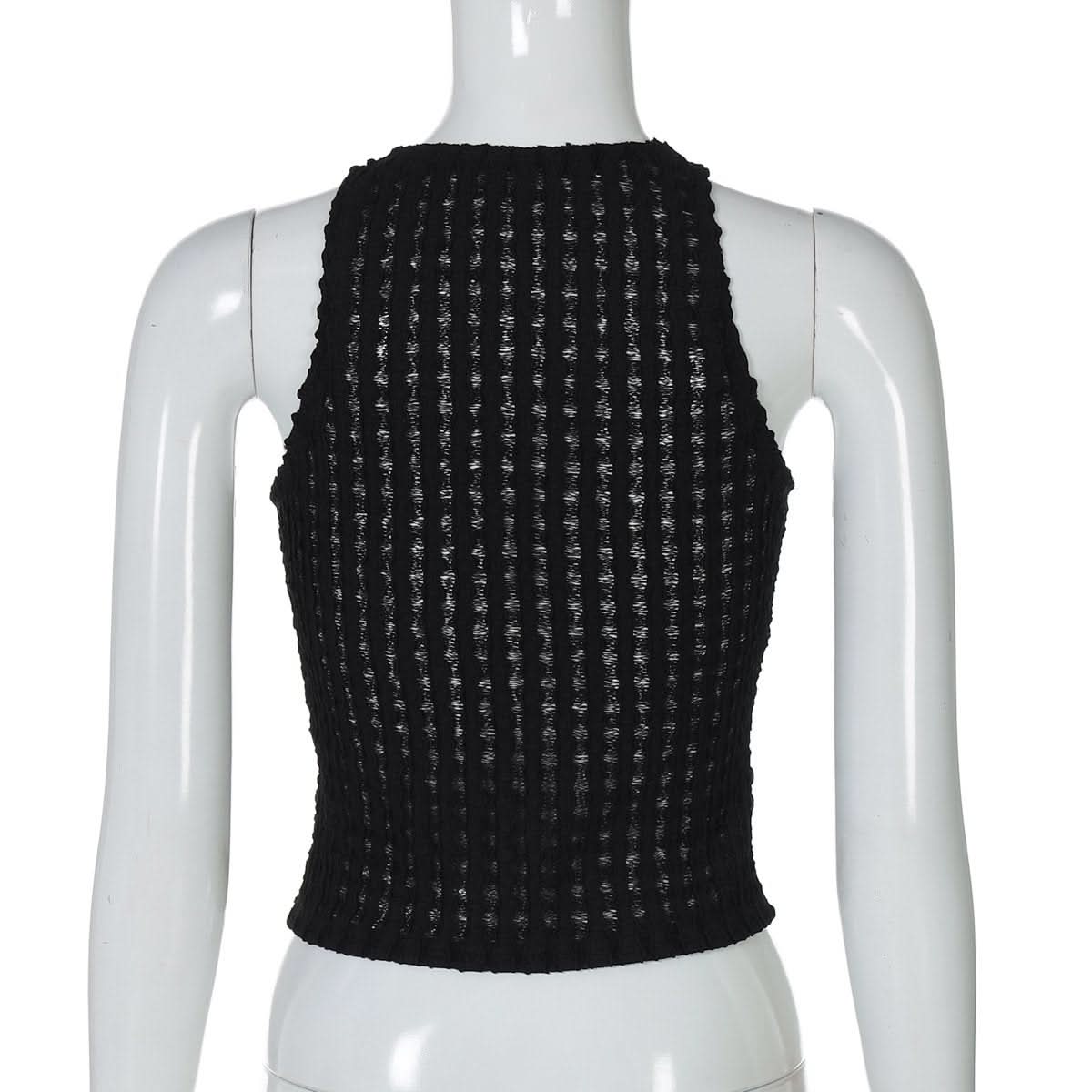 Sleeveless crewneck textured tank top