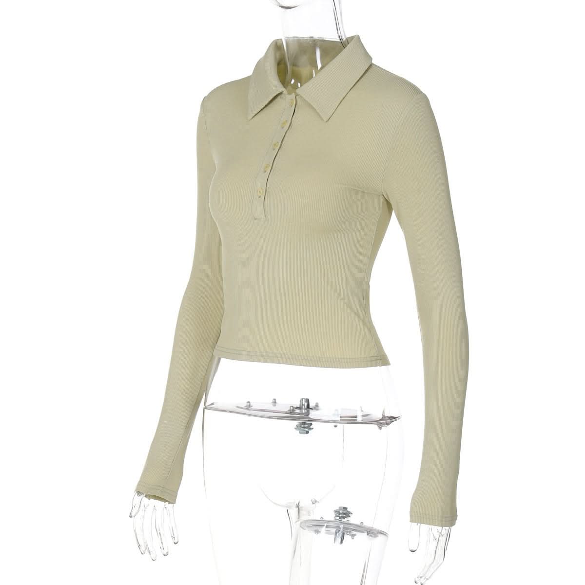 Turnover collar long sleeve button top