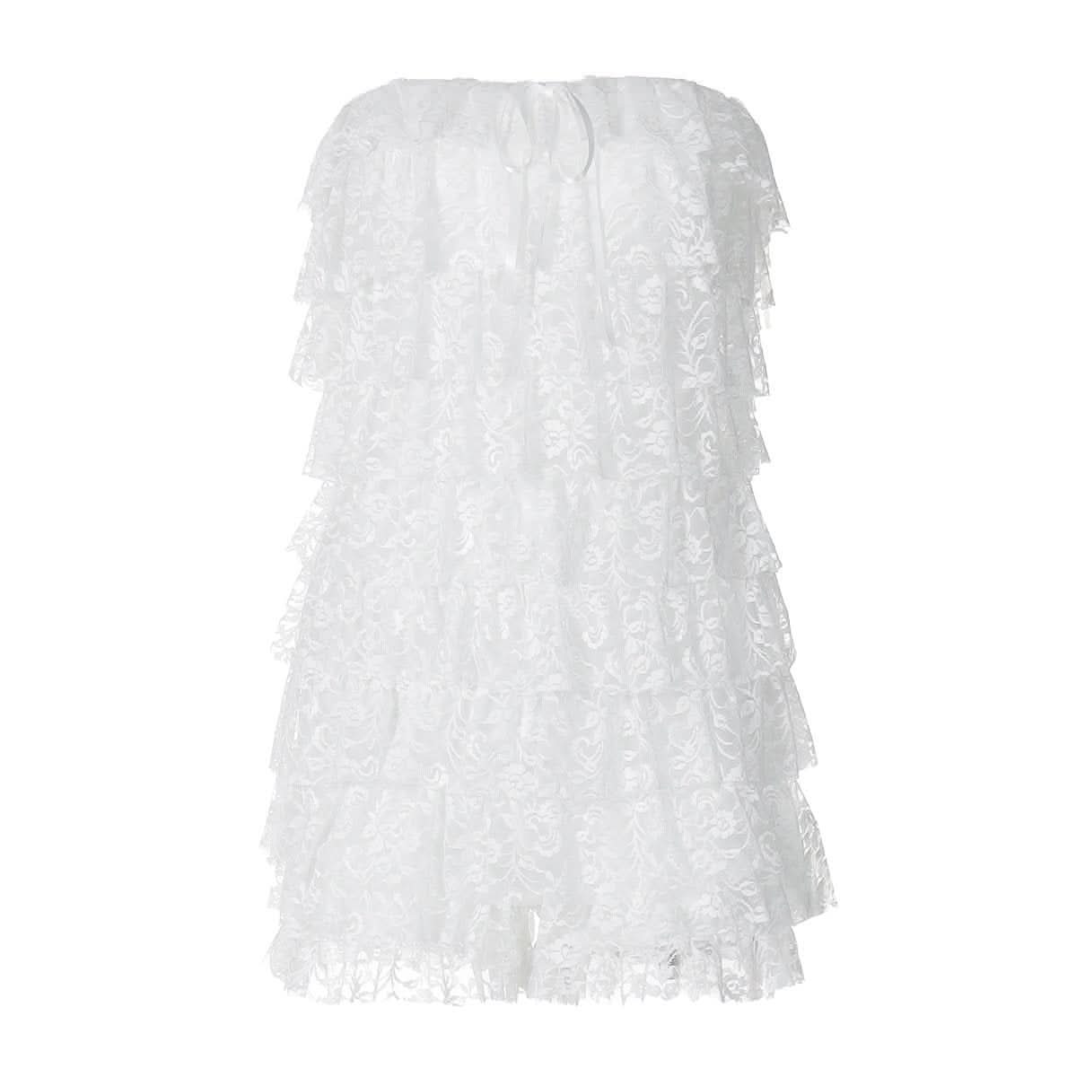 Bowknot lace backless ruffle tube mini dress-final-sale