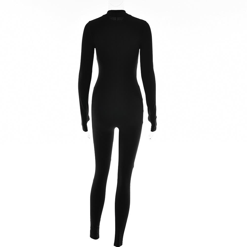 Stitch long sleeve zip-up gloves high neck jumpsuit